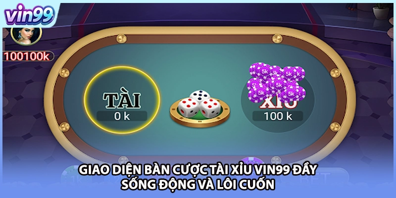 Giao diện bàn cược Tài xỉu VIN99 đầy sống động và lôi cuốn