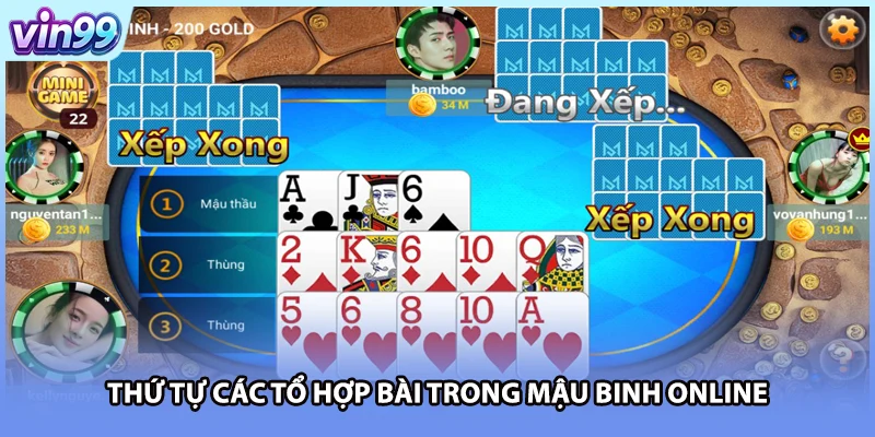Thứ tự các tổ hợp bài trong Mậu Binh online